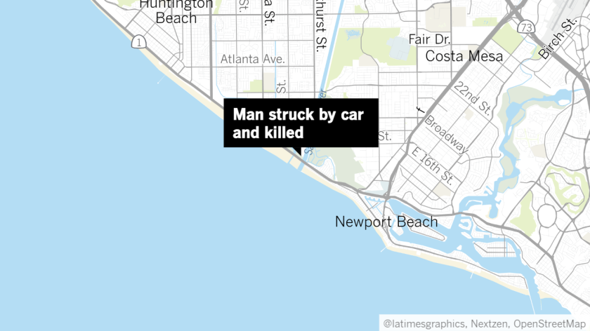 A 79-year-old Santa Ana man was struck by a car and killed in Huntington Beach on Wednesday.