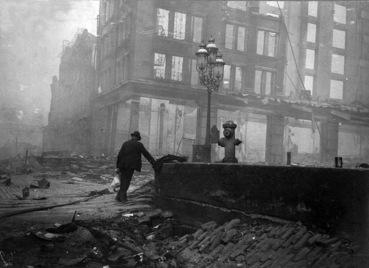 Sunken area on Market Street near the Ferry Building, April 20, 1906.