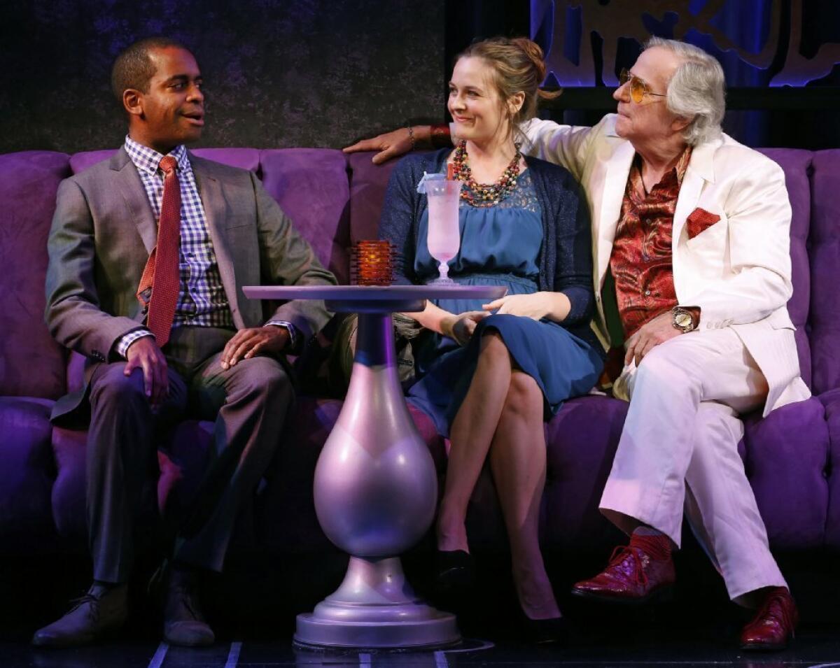 Daniel Breaker, from left, Alicia Silverstone and Henry Winkler during a performance of "The Performers" on Broadway.