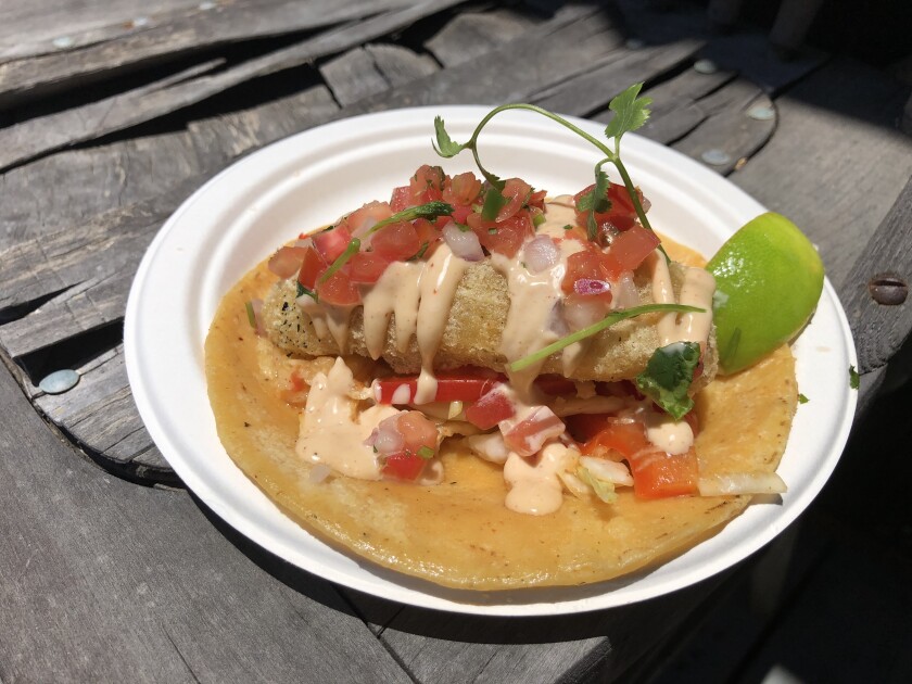 SeaCo Catch vegan "fÿsh" taco at the Vegan Food Popup.