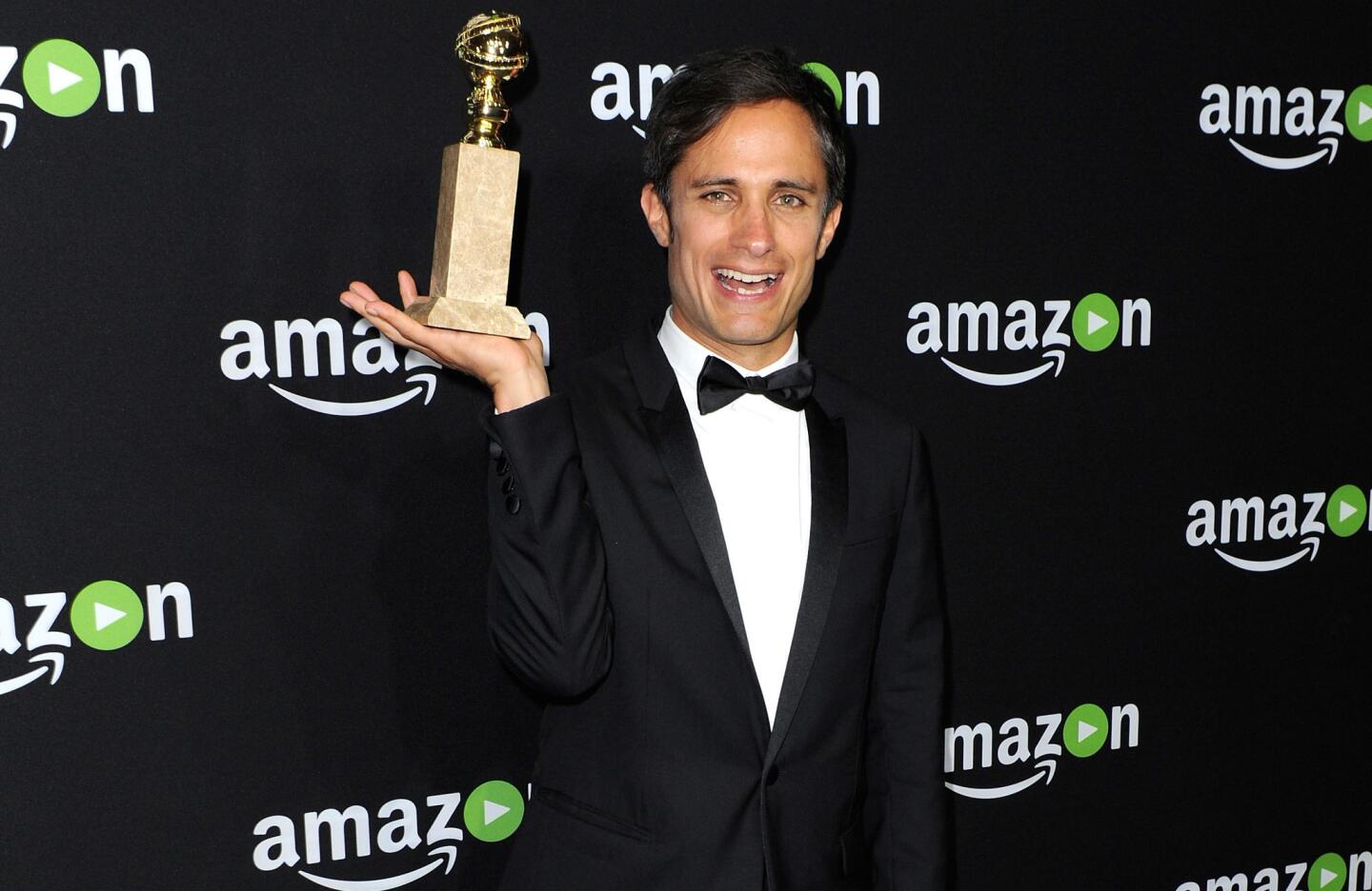 Gael Garcia Bernal, who won the Golden Globe for actor in a TV musical or comedy series for his role in "Mozart in the Jungle," at the Amazon party.
