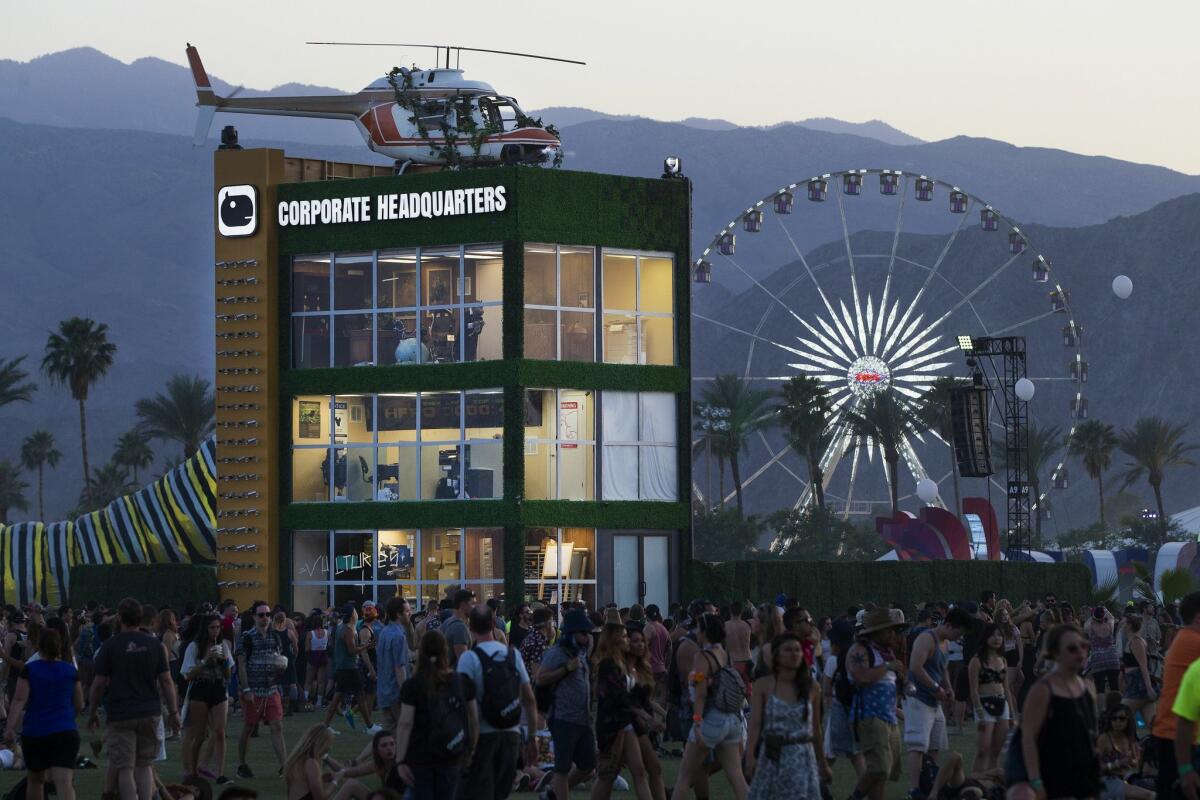 Art installations have become a major facet of the Coachella Valley Music and Arts Festival. This faux office building, which satirized corporate culture, was designed and built for Coachella's 2015 edition.