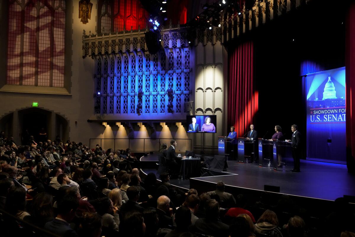 Senate candidates onstage at USC