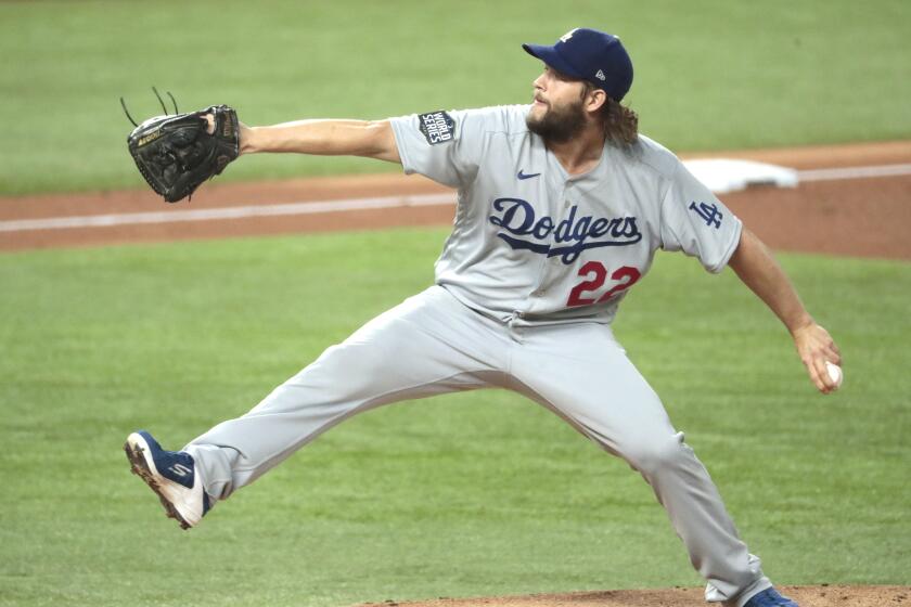 Arlington, Texas, Sunday, October 25, 2020 Los Angeles Dodgers starting pitcher Clayton Kershaw.