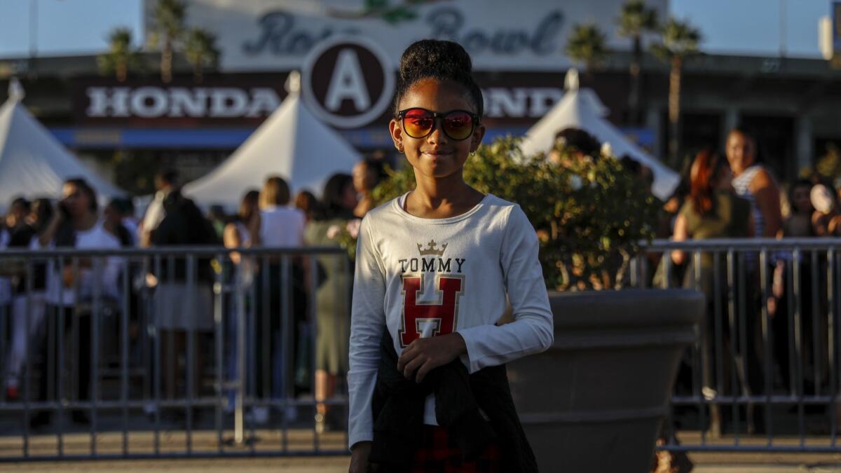 Mireya Sade, 8, from Los Angeles, outside the Rose Bowl.