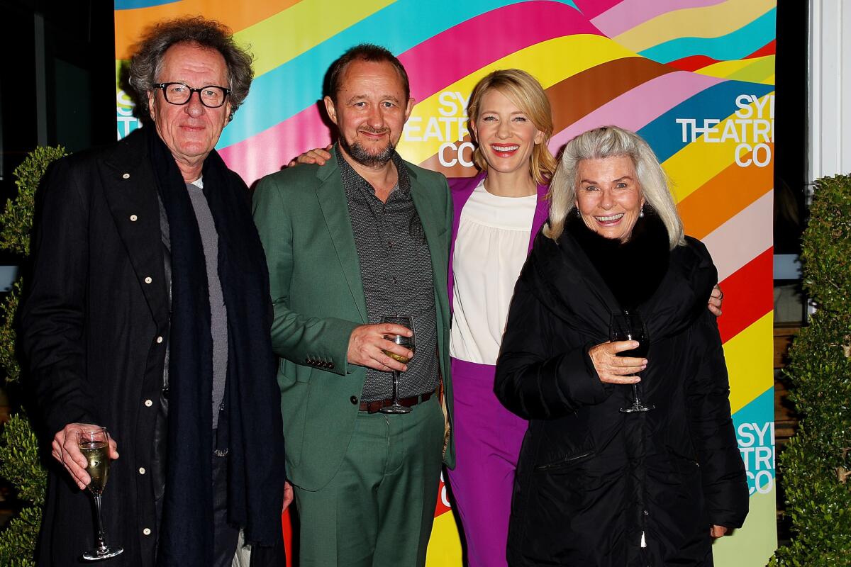 Geoffrey Rush, Andrew Upton, Cate Blanchett and Robyn Nevin arrive at the Sydney Theatre Company's 2015 launch event on Sept. 4 in Sydney, Australia.