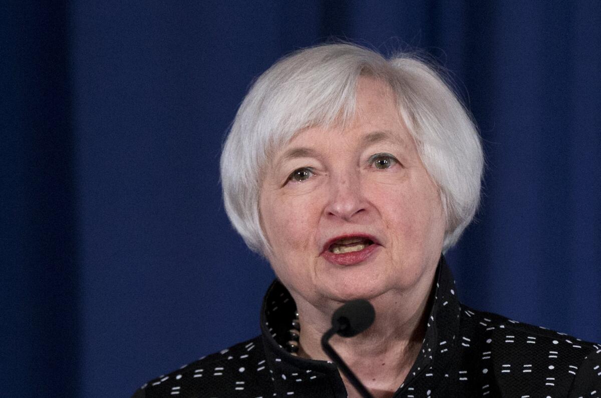 Federal Reserve Chairwoman Janet L. Yellen speaks during a news conference on “Monetary Policy Implementation and Transmission in the Post-Crisis Period” on Thursday.