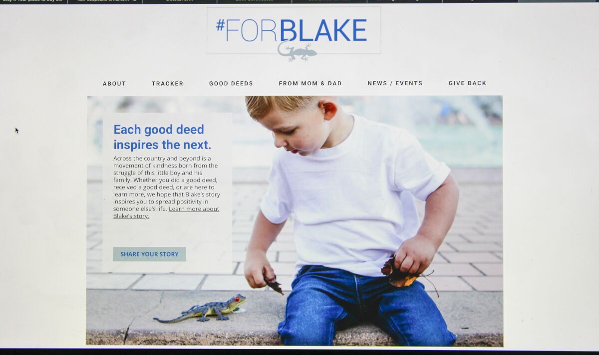 The newly launched website ForBlake.org promotes random acts of kindness in the name of Blake Davis, a San Diego toddler who passed away on Jan. 2, 2019. The website was launched last week on the 1-year anniversary of his death.