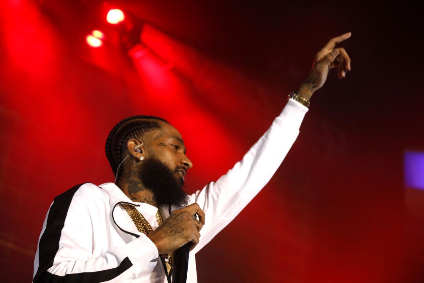 Nipsey Hussle performs at the Hollywood Palladium. He was nominated for a Grammy for his album "Victory Lap."