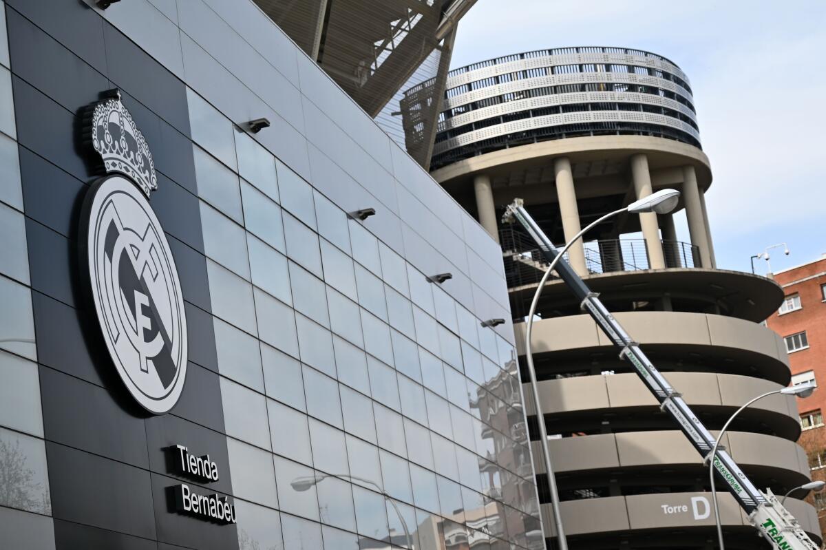 External view of the Santiago Bernabeu stadium taken on March 12, 2020. 