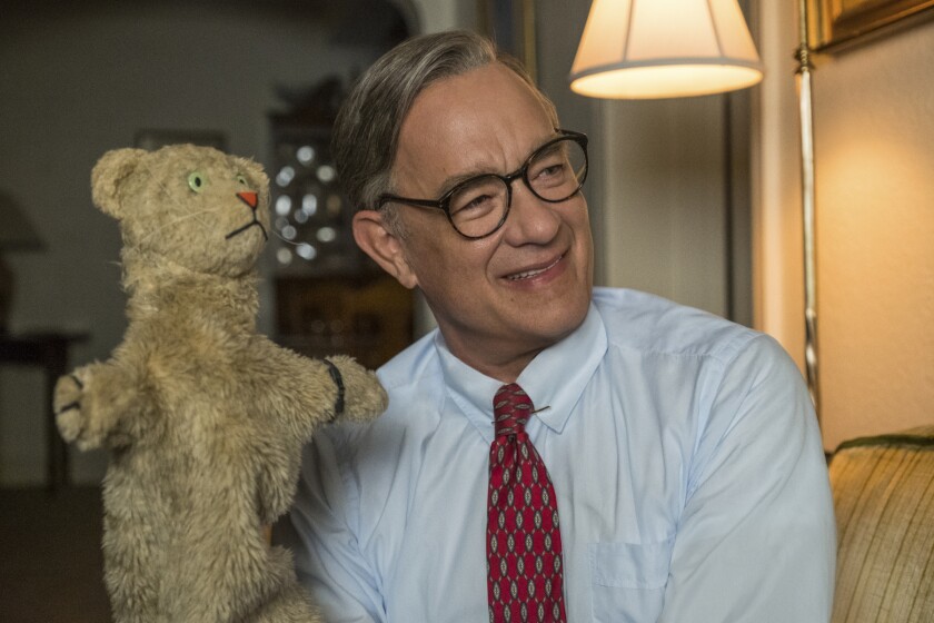 This image released by Sony Pictures shows Tom Hanks as Mister Rogers in a scene from "A Beautiful Day In the Neighborhood." On Monday, Jan. 13 Hanks was nominated for an Oscar for best supporting actor for his role in the film. (Lacey Terrell/Sony-Tristar Pictures via AP)