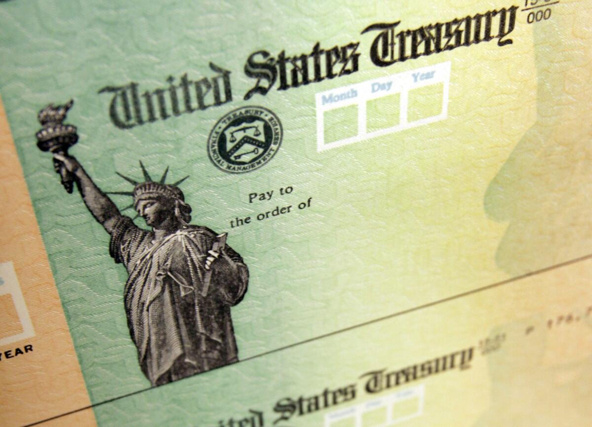 Closeup of a check that says "United States Treasury."