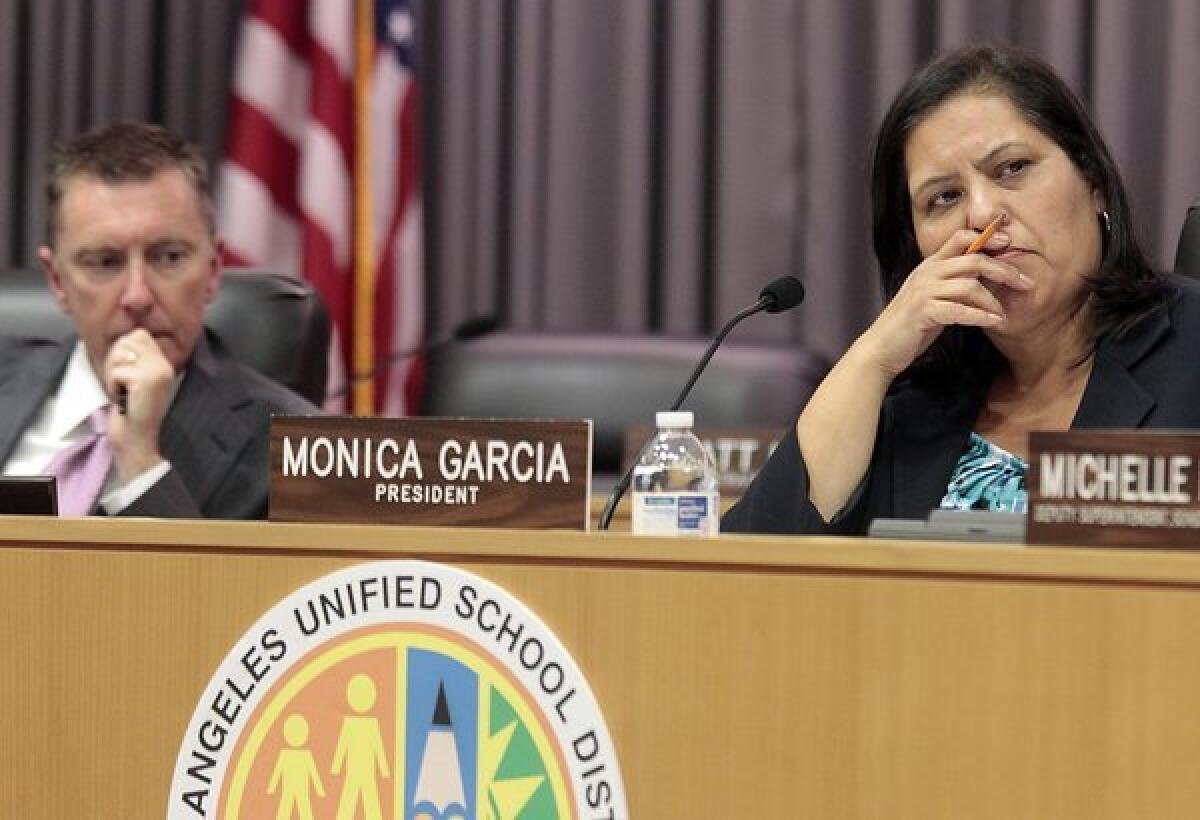 Monica Garcia is expected to hand the president's gavel to another member of the L.A. Board of Education. That successor is less likely to be closely allied with L.A. schools Supt. John Deasy, shown at left.