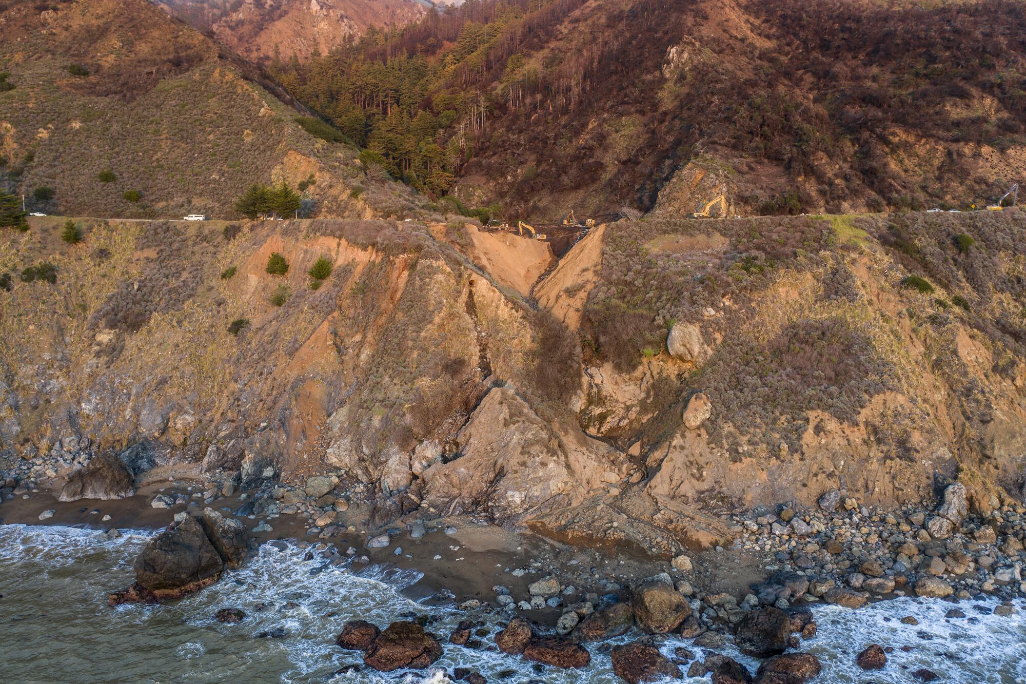 A broken coastal road.