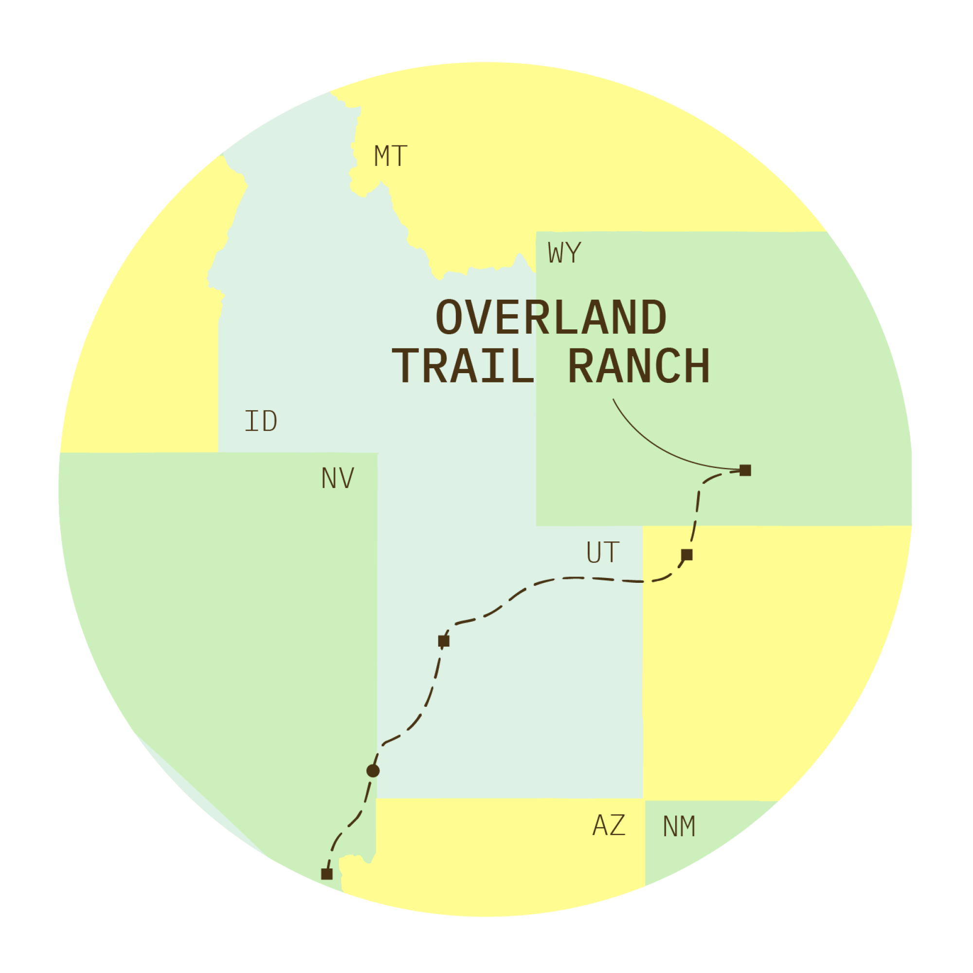 The planned route of Phil Anschutz's 732-mile power line. This closeup highlights Overland Trail Ranch.