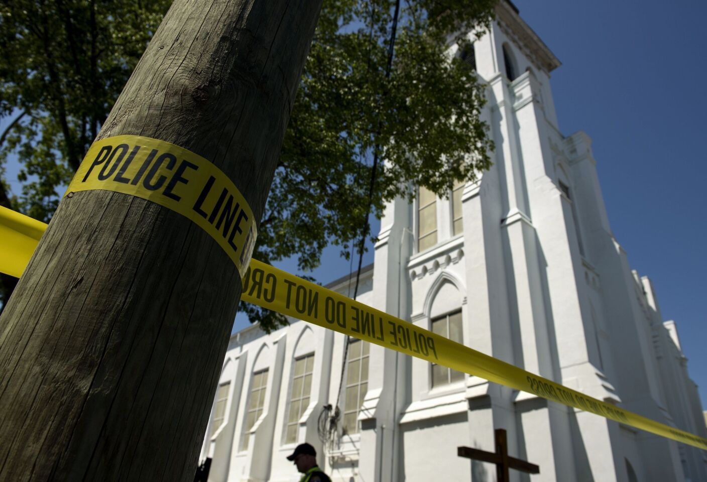 Police tape outside the Emanuel AME Church in Charleston, S.C., after the mass shooting inside Wednesday.