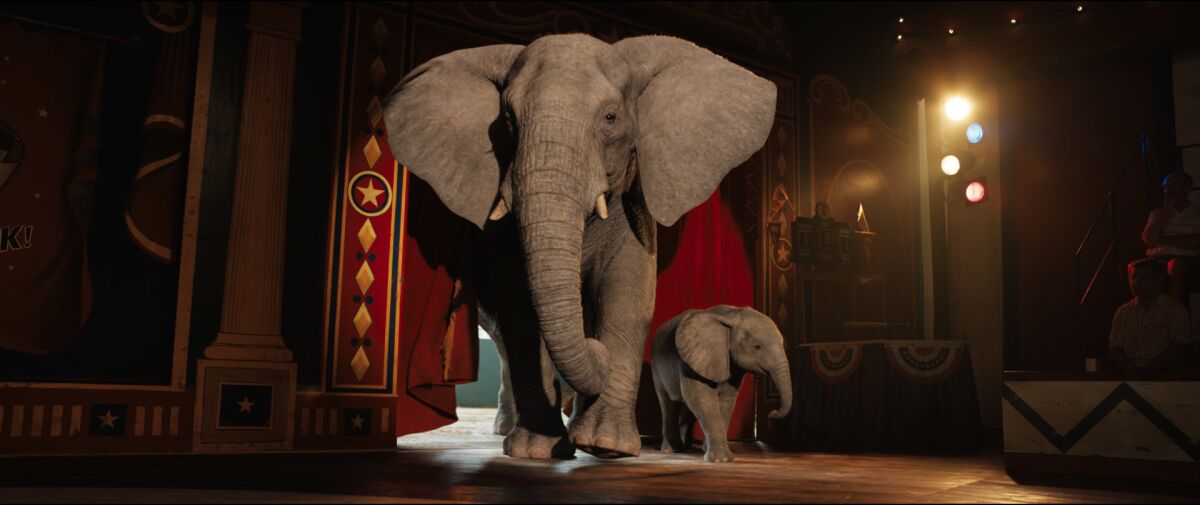 Elephants Stella (voiced by Angelina Jolie) and Ruby (voiced by Brooklynn Prince) in the movie "The One and Only Ivan."