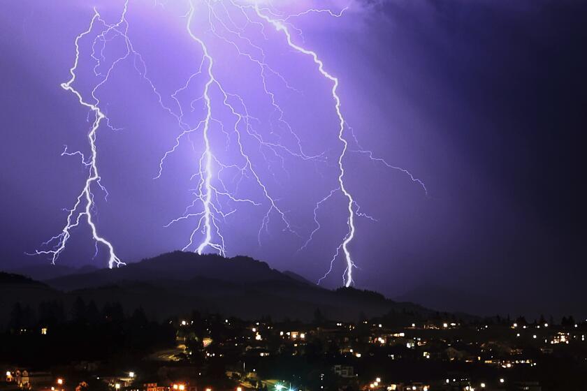 Lightning strikes in the area of Sugarloaf Ridge State Park, Thursday, Sept. 9, 2021, near Santa Rosa, Calif. (Kent Porter/The Press Democrat via AP)