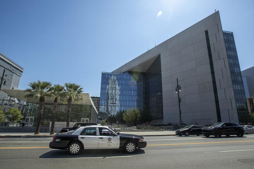 LOS ANGELES, CA - JUNE 03, 2021: Overall, shows LAPD Headquarters on 1st St. in downtown Los Angeles. (Mel Melcon / Los Angeles Times)