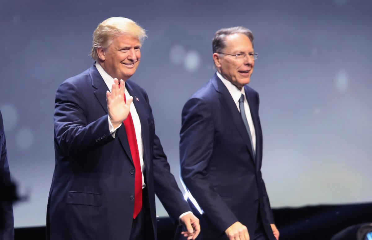 Republican presidential candidate Donald Trump with Wayne LaPierre, executive vice president of the National Rifle Assn., in May.