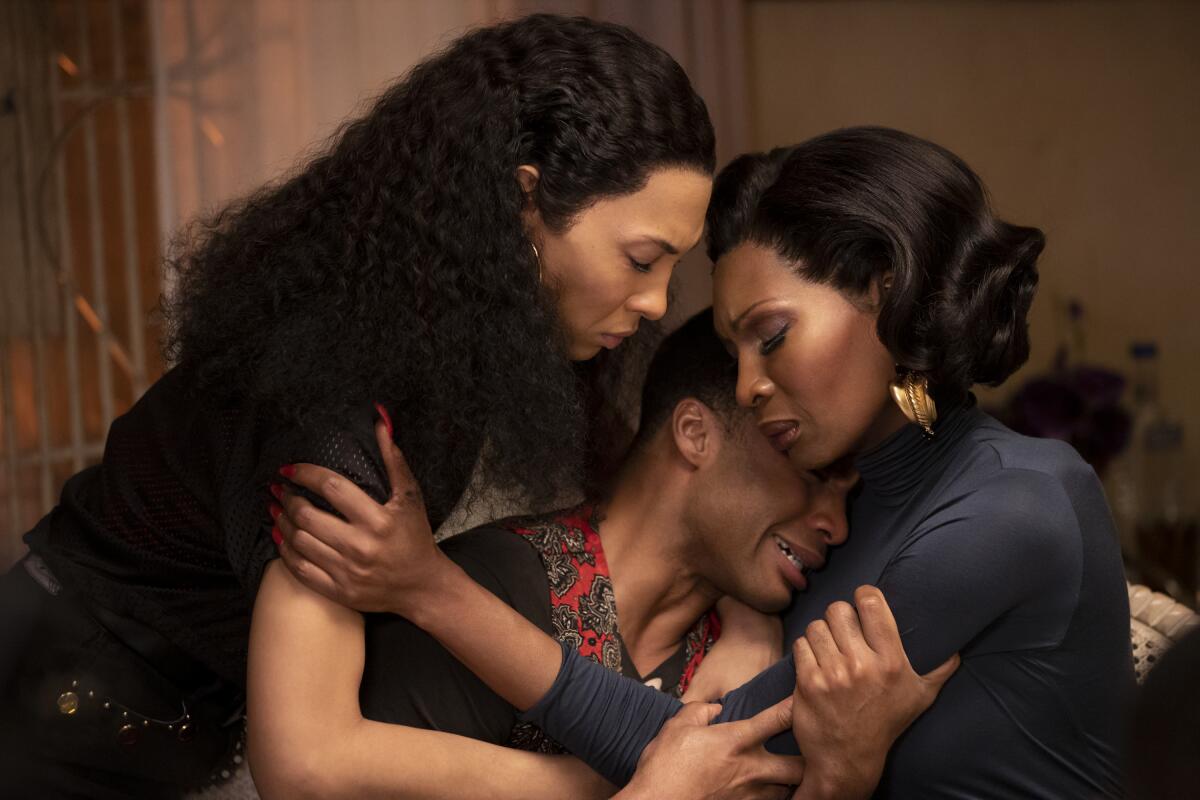 Mj Rodriguez, left, Dyllo?n Burnside and Dominique Jackson in “Pose.”