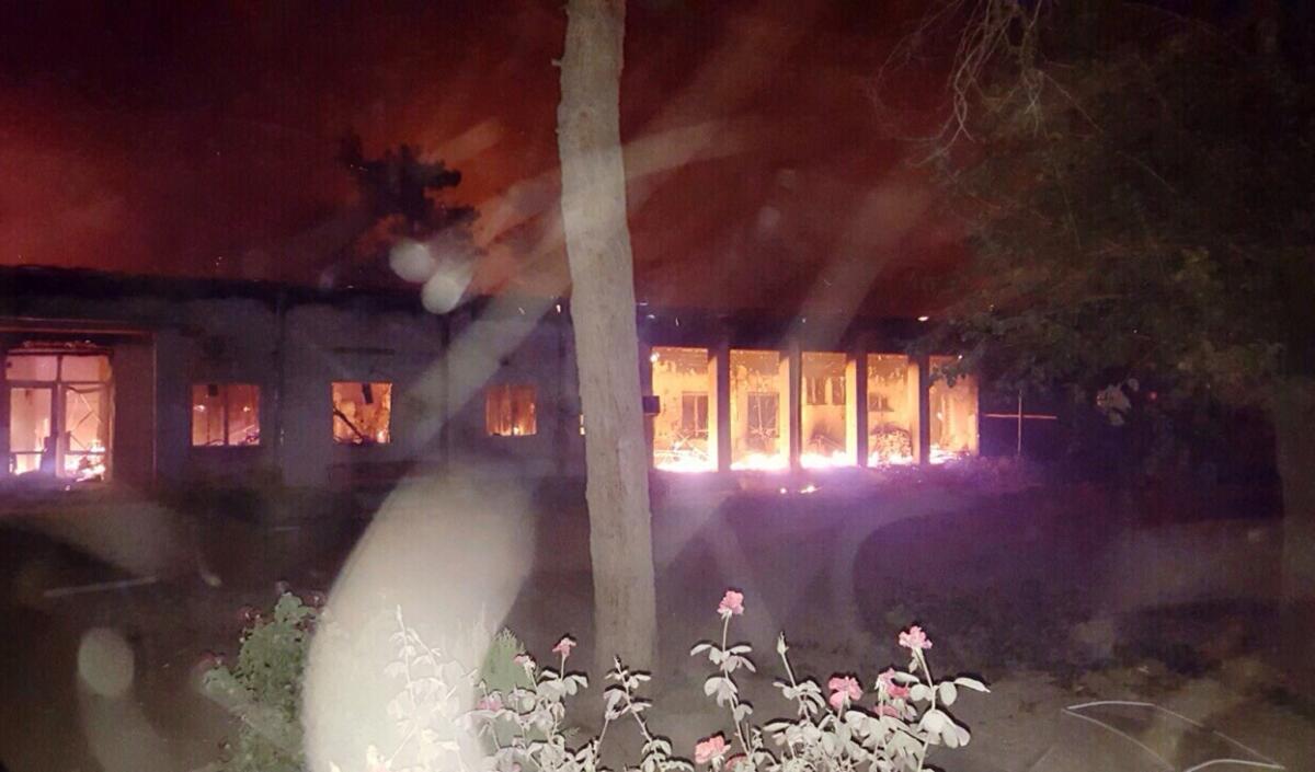 A Doctors Without Borders hospital in Kunduz, Afghanistan, burns after being hit by an airstrike.