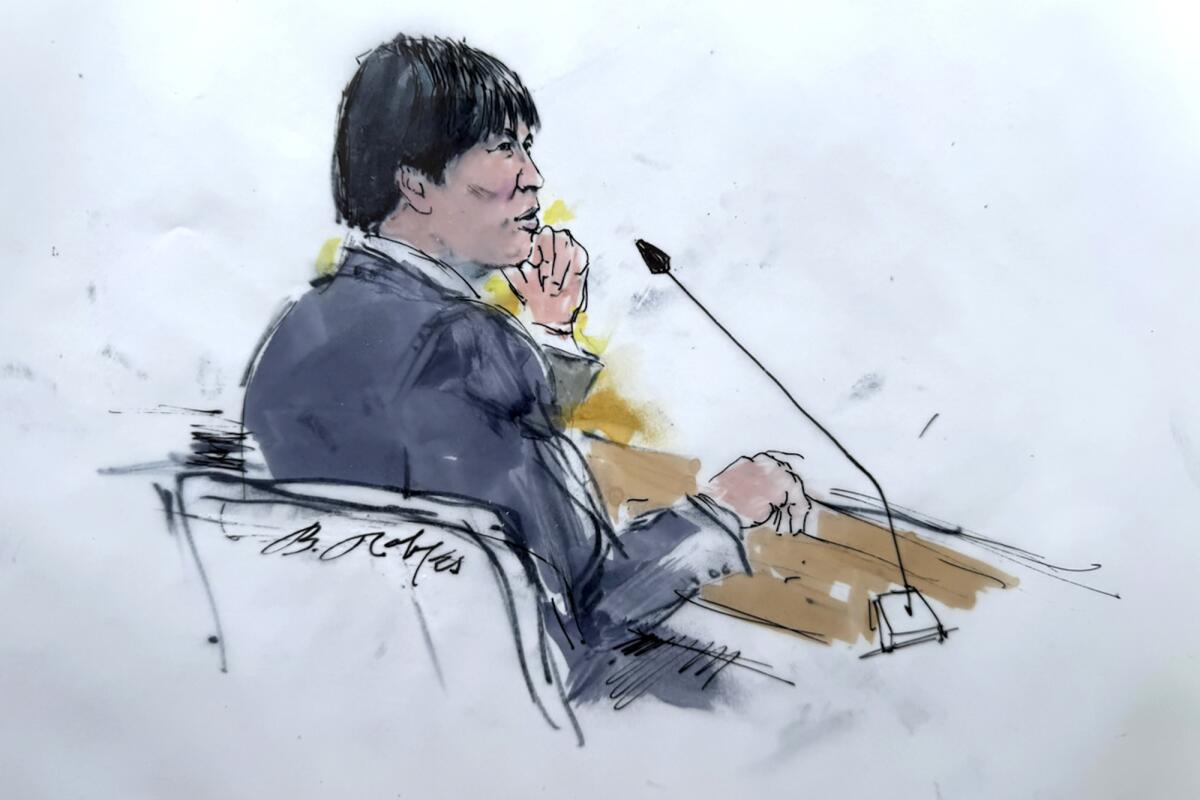 Courtroom sketch, Ippei Mizuhara appears in federal court