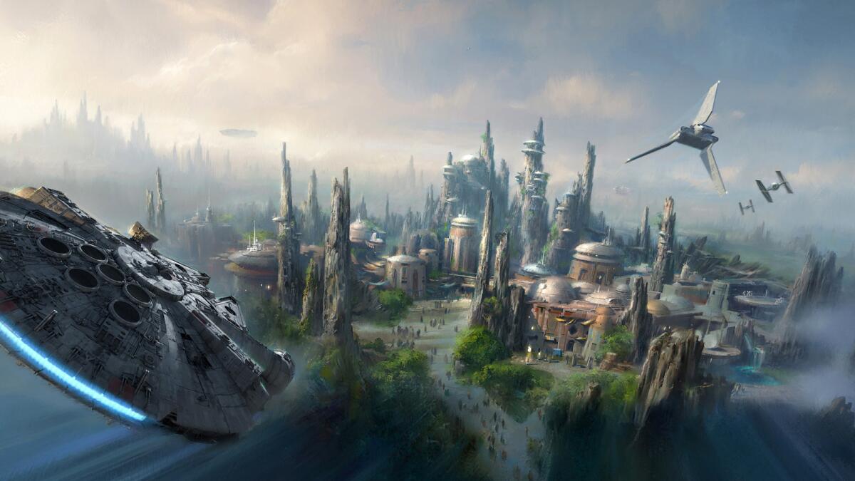 Concept art of the new Star Wars Land coming to Disneyland.