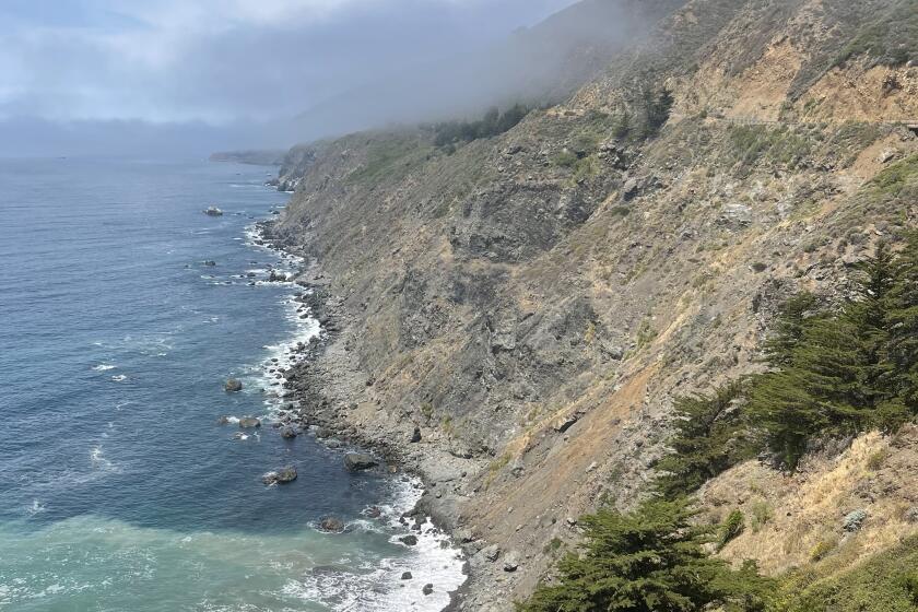 A view of the Pacific Ocean seen from a tall cliff.