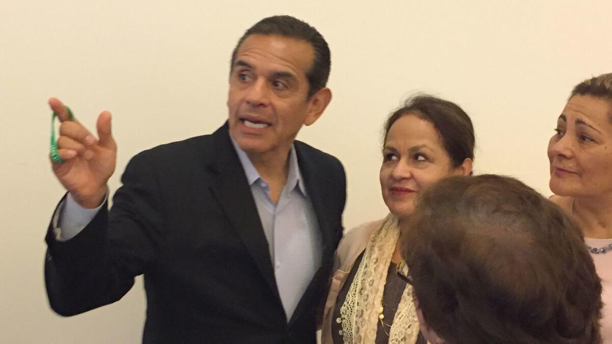 Former Los Angeles Mayor Antonio Villaraigosa, now a candidate for governor,campaigns at a California Latino Congreso forum on immigration at East L.A. College in Monterey Park.