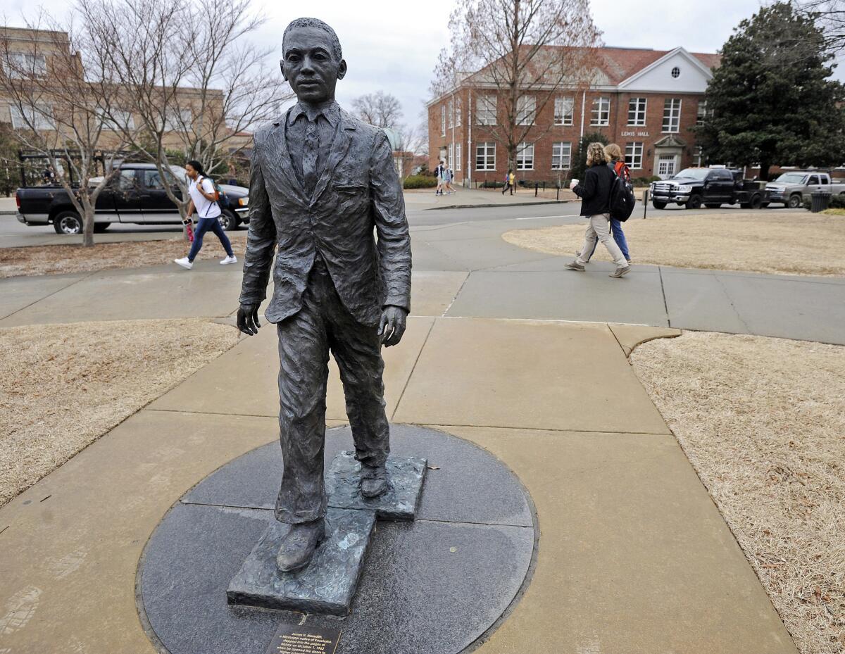 The James Meredith statue on the University of Mississippi campus in Oxford, Miss.