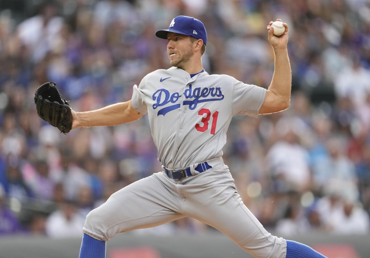 Dodgers pitcher Tyler Anderson works against the Colorado Rockies.