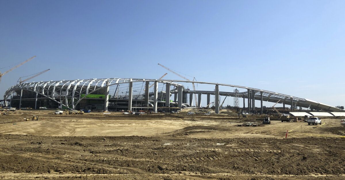 The NFL stadium under construction in Inglewood on July 30.