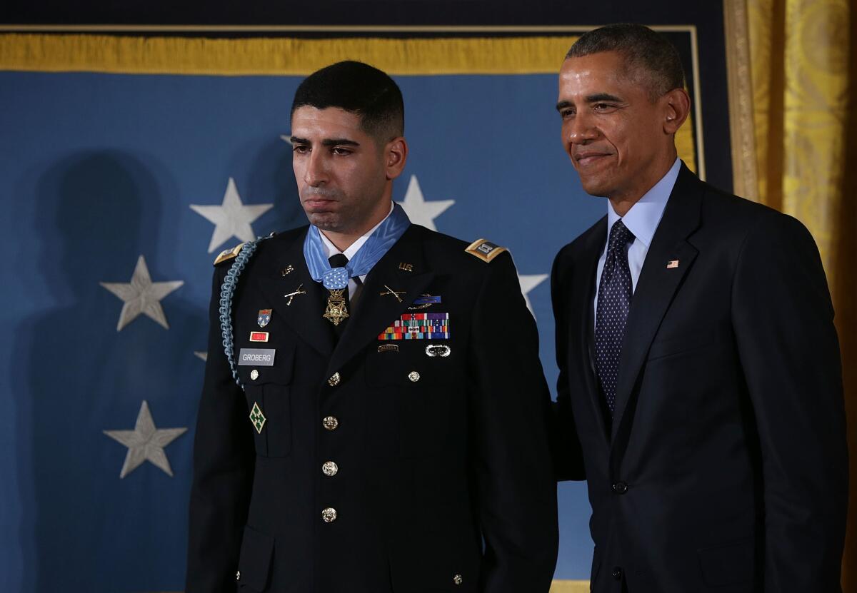President Obama with Medal of Honor recipient Capt. Florent Groberg at the White House.