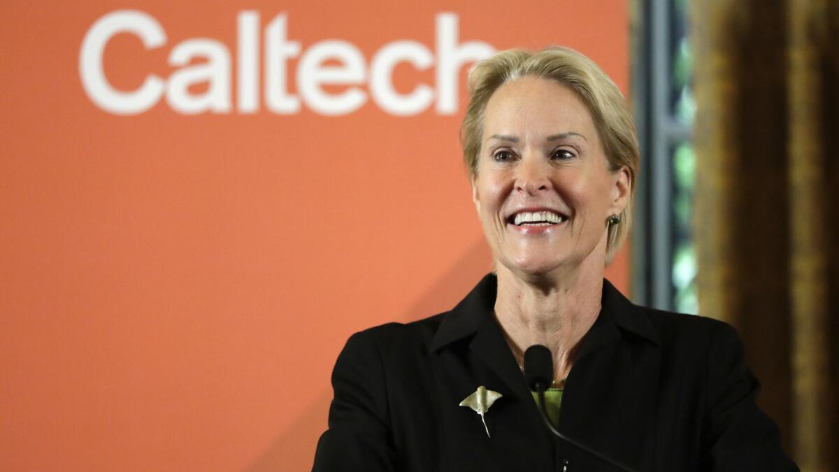 Caltech biochemical engineer Frances Arnold celebrates after being awarded the Nobel Prize in chemistry.