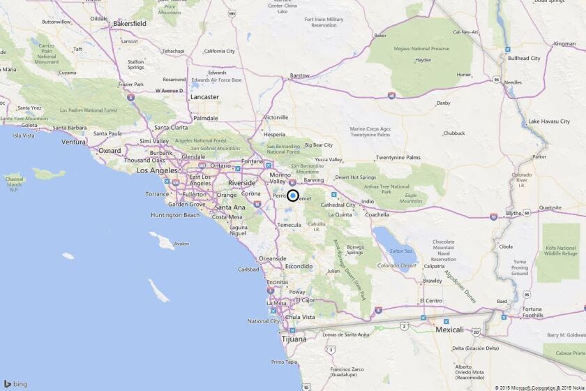 San Jacinto California Map Earthquake: 3.9 quake strikes near San Jacinto   Los Angeles Times