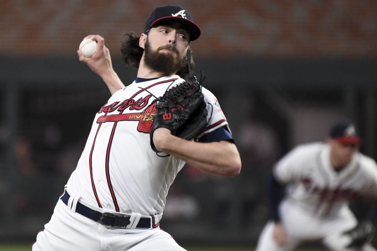 Atlanta Braves starting pitcher Ian Anderson delivers during the first inning.