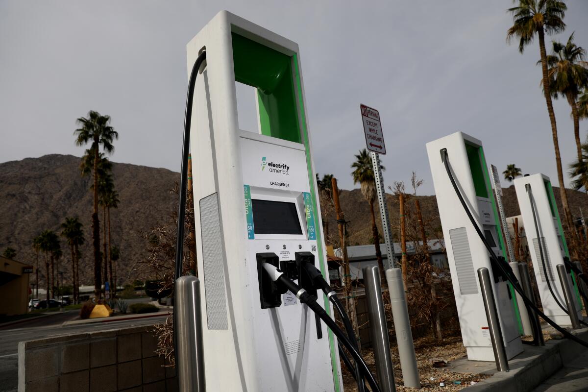 An Electrify America EV charging station in Palm Springs on Jan. 19. 