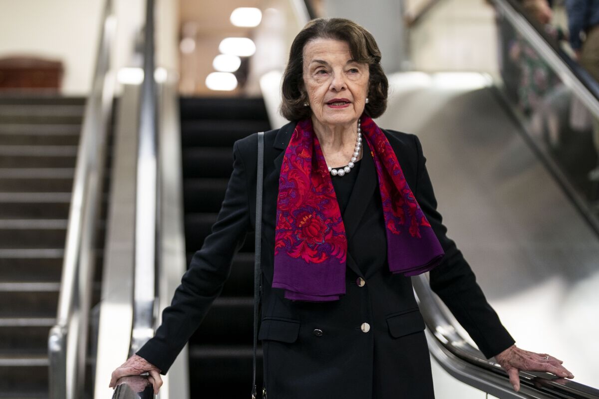 Sen. Dianne Feinstein in the Senate subway in Washington.
