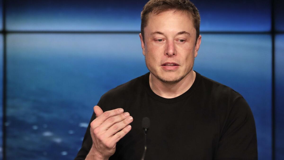 SpaceX and Tesla CEO Elon Musk speaks at a February news conference in Cape Canaveral, Fla. Musk spoke Thursday in West L.A. to explain his vision for underground tunnels throughout L.A.