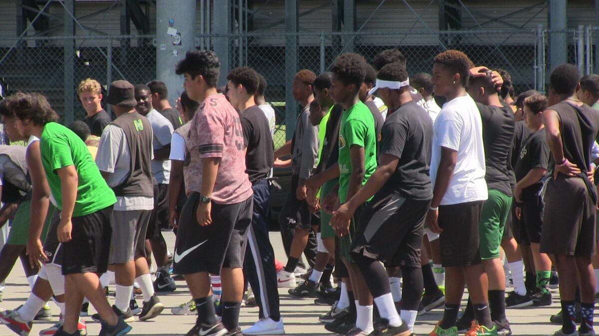 Narbonne football players training last summer for the upcoming season.
