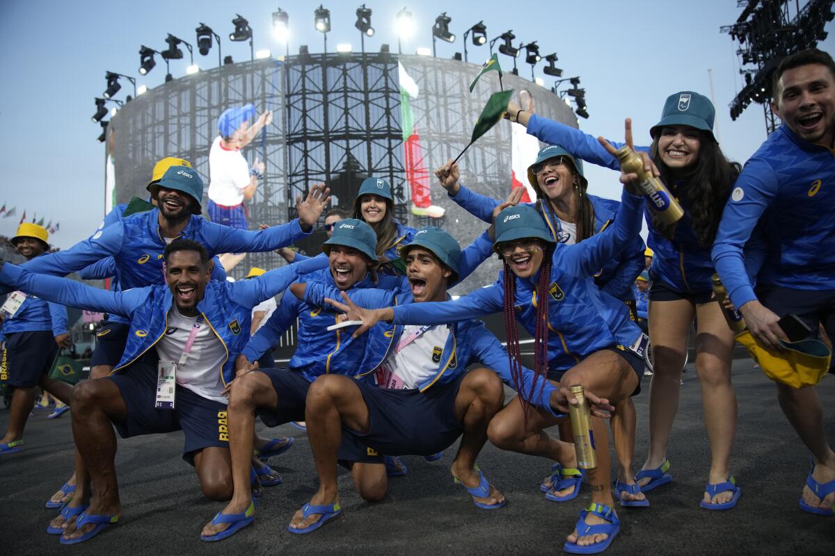 Athletes from Brazil take part in the Paralympic opening ceremony in Paris on Wednesday.