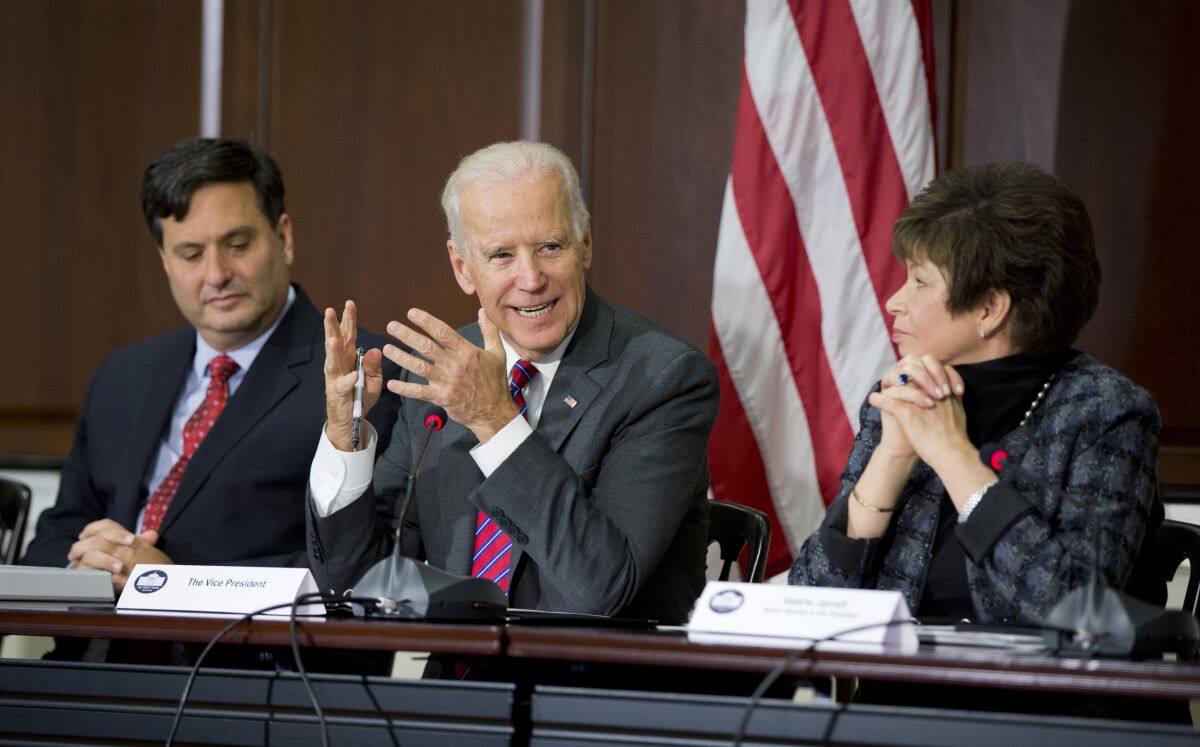 Joe Biden, Ebola Response Coordinator Ron Klain and White House Senior Adviser Valerie Jarrett.