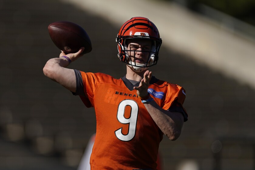 Cincinnati Bengals quarterback Joe Burrow throws during a practice session on Wednesday.