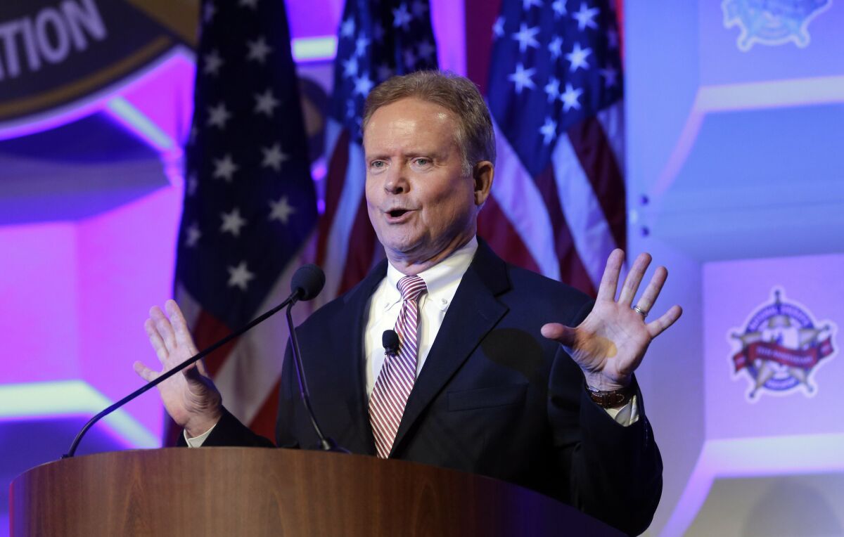Former Sen. Jim Webb of Virginia, shown at the National Sheriffs’ Assn. presidential forum in Baltimore on Tuesday, announced on his website Thursday that he's seeking the Democratic nomination for president.