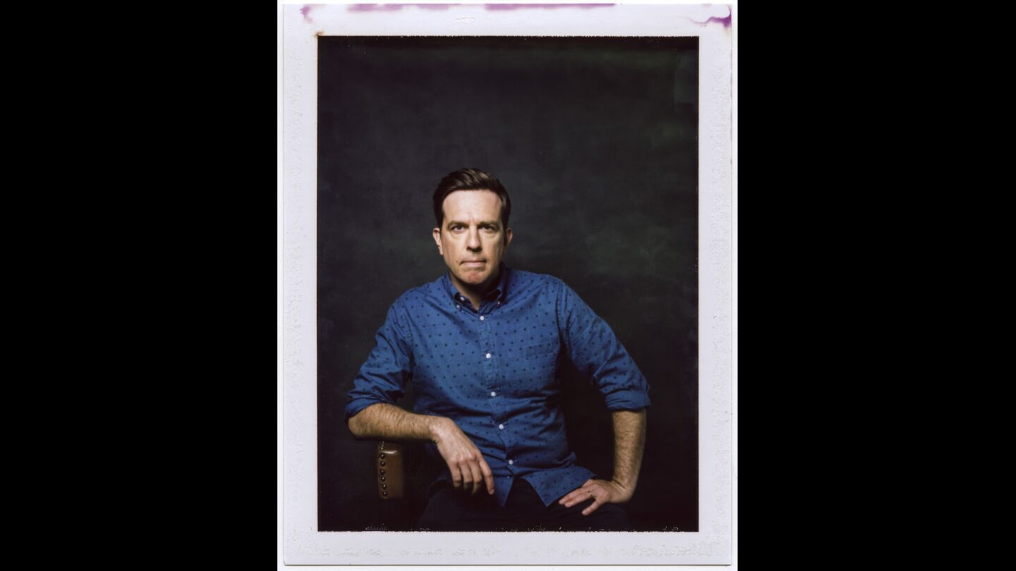 An instant print portrait of actor Ed Helms from the film "Chappaquiddick.”