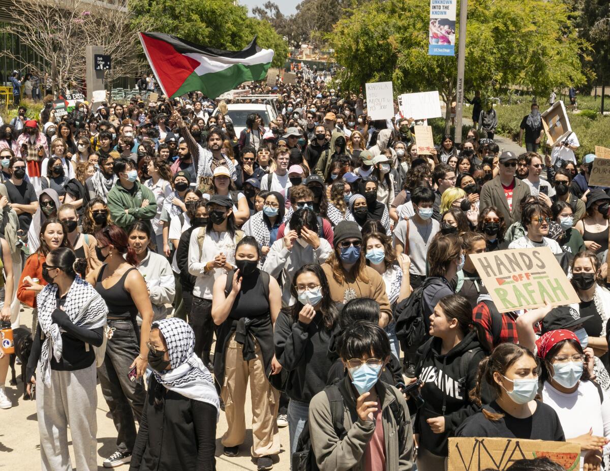 This shows a large rally at UC San Diego on May 8, two days after the encampment was forcibly disbanded.