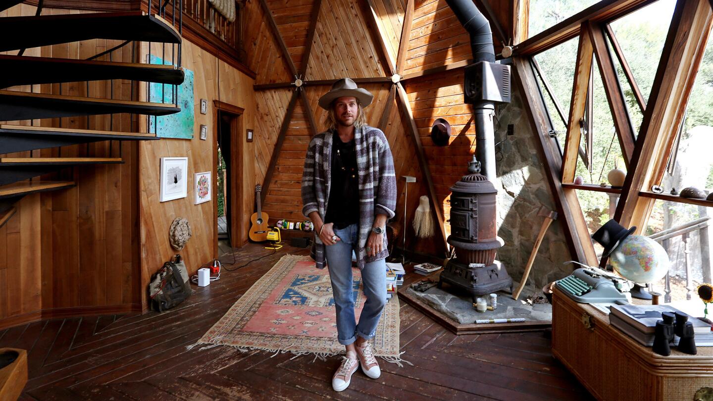 Venice-based celebrity hat maker Nick Fouquet is photographed in his geodesic dome home in Topanga.