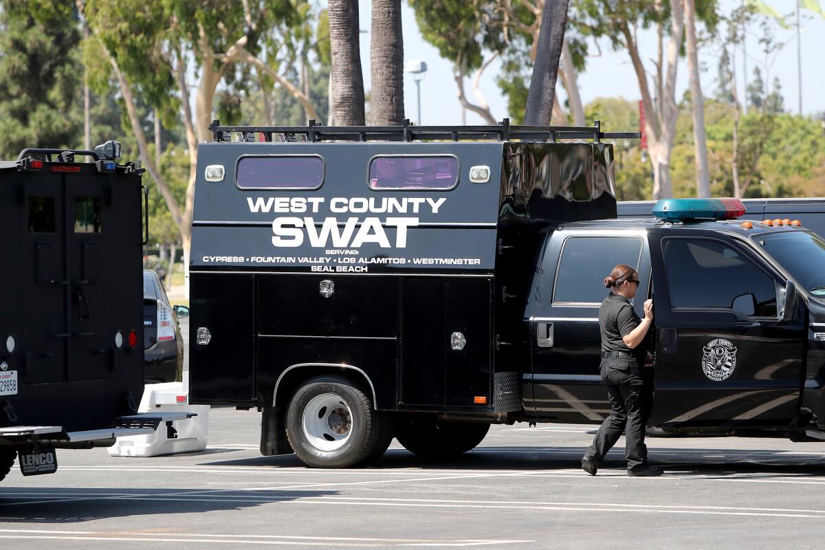 Buena Park and West County SWAT teams held a training exercise Thursday in the former Sears building at South Coast Plaza.