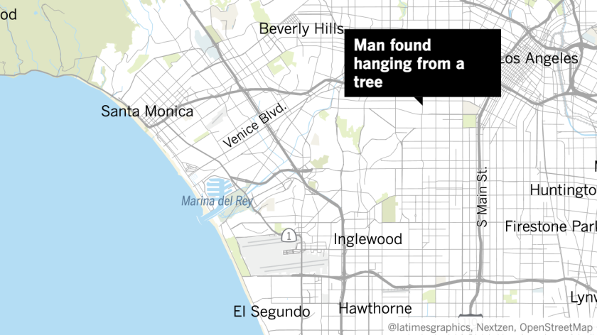 Map shows location in Los Angeles where man was found hanged.